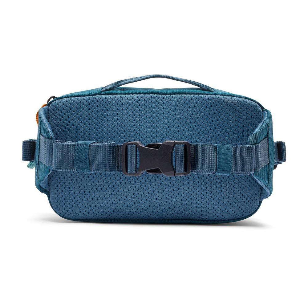 Allpa X 1.5L hip pack in blue with side compression buckles and zippered main compartment.