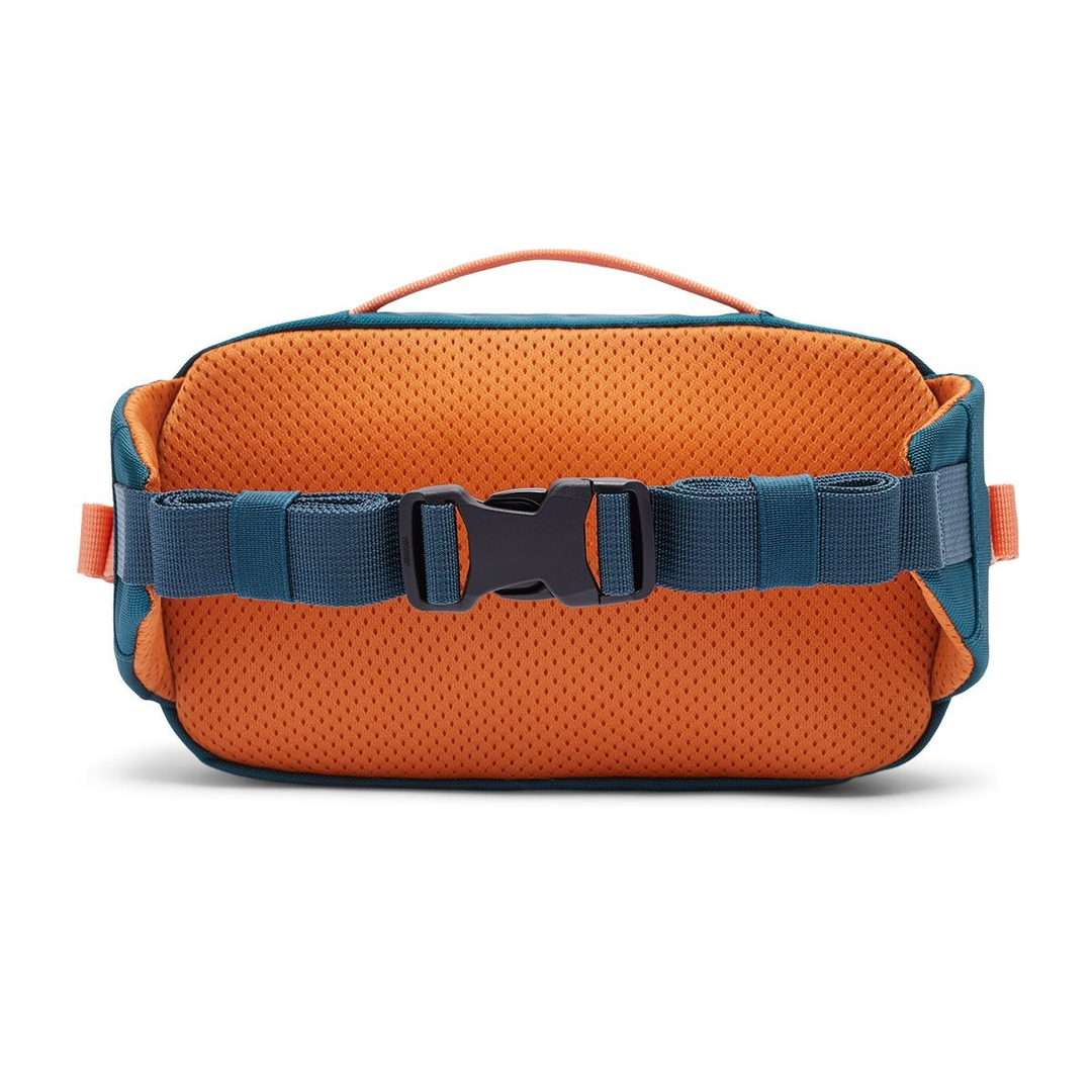 Allpa X 1.5L Hip Pack in orange and blue, featuring side-release buckles and ample main compartment.