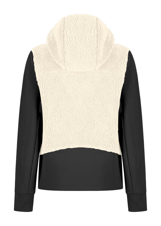 Sherpa Mix Jacket for Women with breathable hood and thermal fabric.