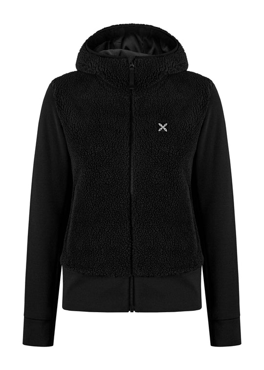 Women's Sherpa Mix Jacket, breathable and warm, with hood and zip, ideal for cold weather walks.