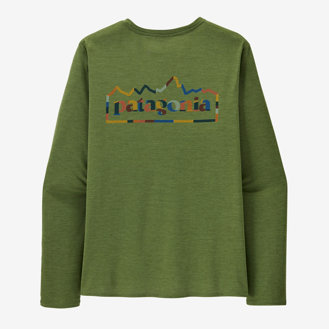 M's long-sleeve Cap Cool Daily Graphic Shirt, green, with mountain graphic and logo.