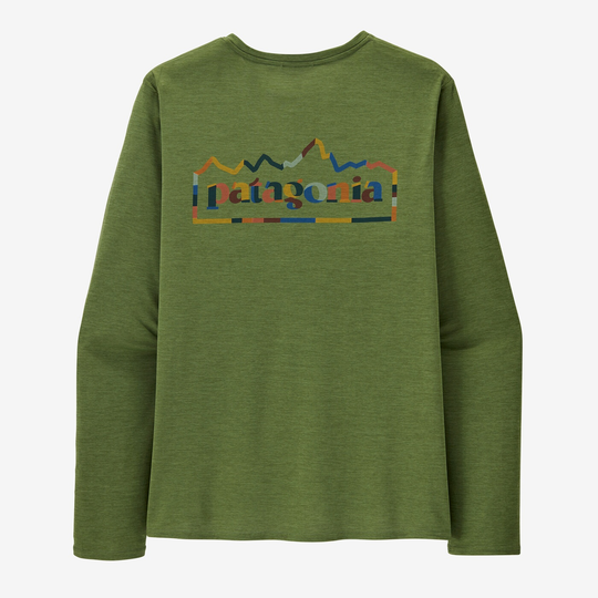 M's long-sleeve Cap Cool Daily Graphic Shirt, green, with mountain graphic and logo.