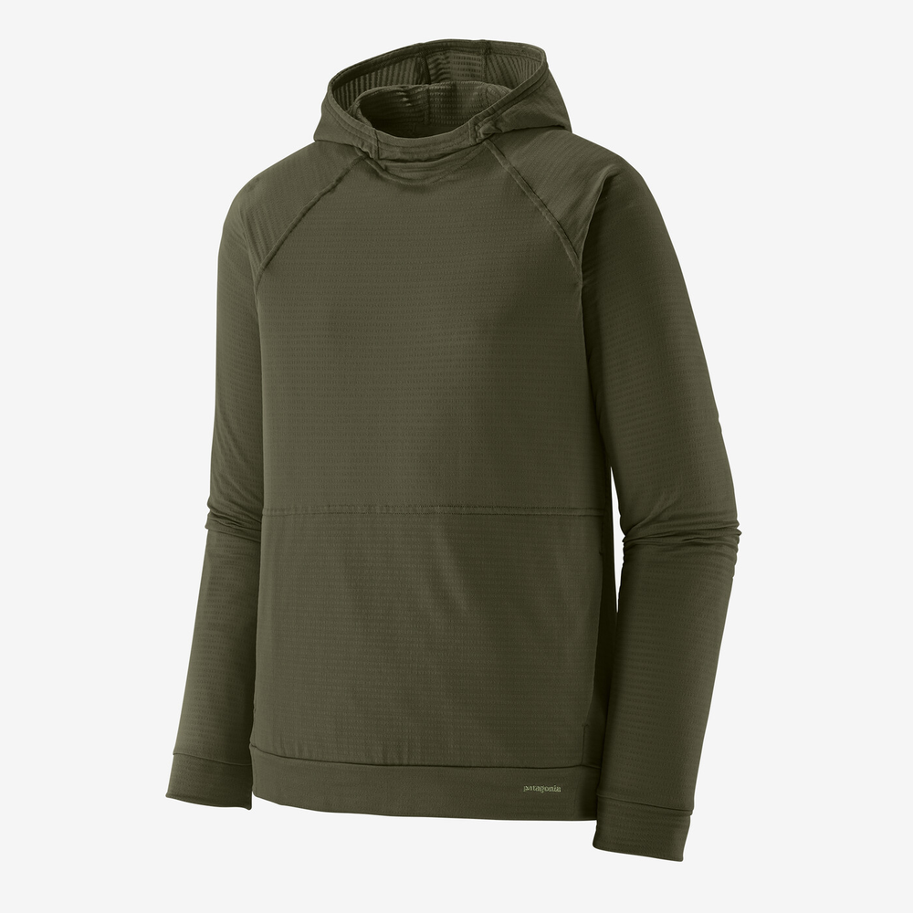Men's Cap Thermal Hoody in olive green, breathable Polartec® Power Grid™ fabric, Fair Trade Certified™.