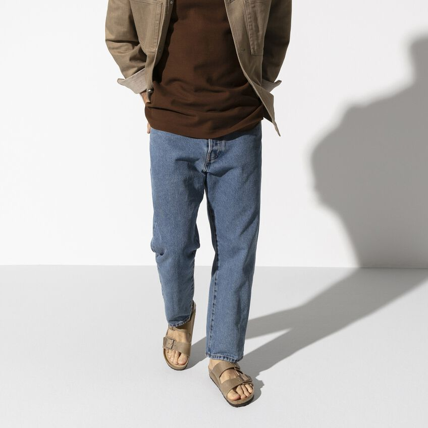 Arizona SFB Oiled Leather sandals worn by a person in casual attire.