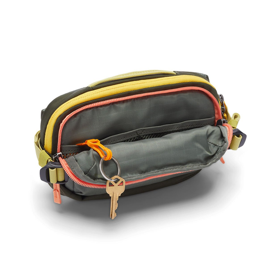 Allpa X 1.5L Hip Pack with multiple compartments, key attachment, and vibrant color accents.