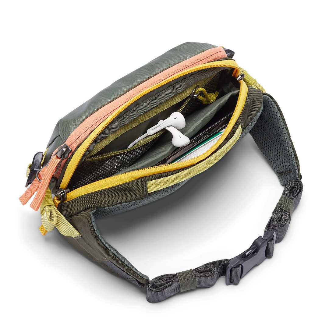 Allpa X 1.5L Hip Pack with multiple compartments and zippers, ideal for travel.