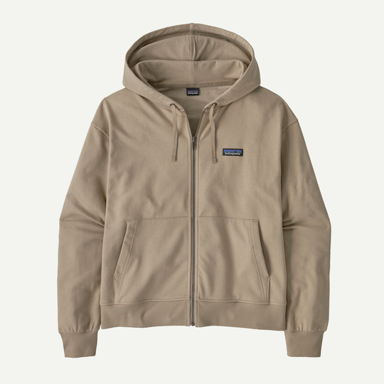 W's Ahnya Full-Zip Hoody in beige, made from organic cotton and recycled polyester with rib-knit cuffs and full zip closure.