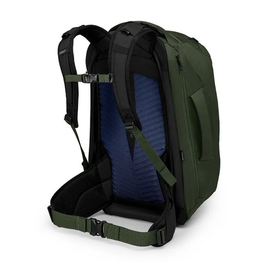 Farpoint 40 travel backpack with adjustable harness and breathable back panel.