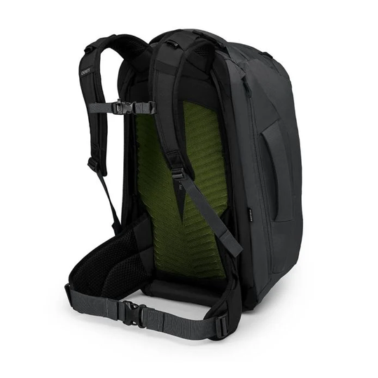 Farpoint 40 backpack with adjustable torso, breathable harness, multiple pockets, and LightWire frame.