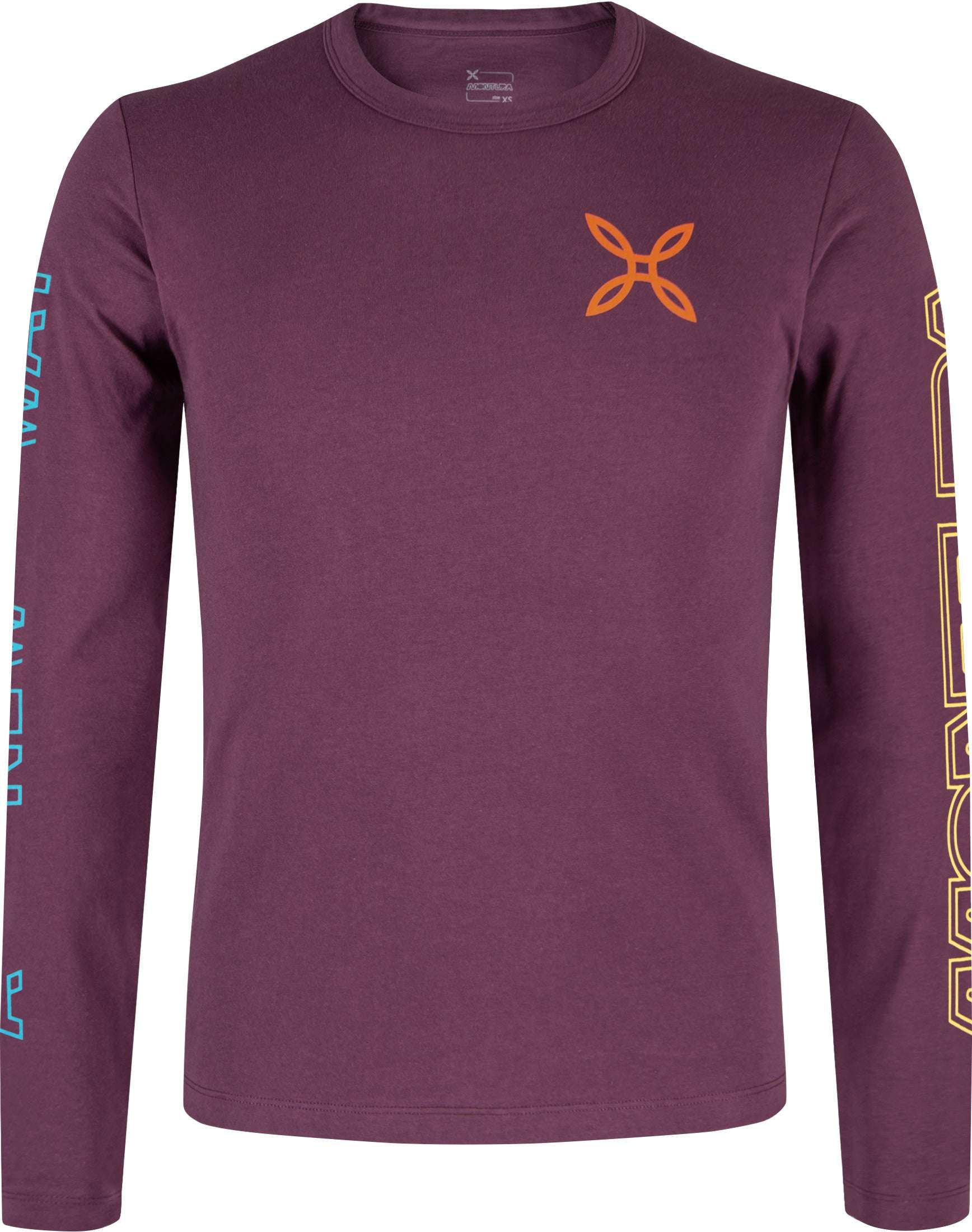 Long-sleeve purple climbing shirt made of 100% organic cotton, breathable and stretchy for comfort and movement.