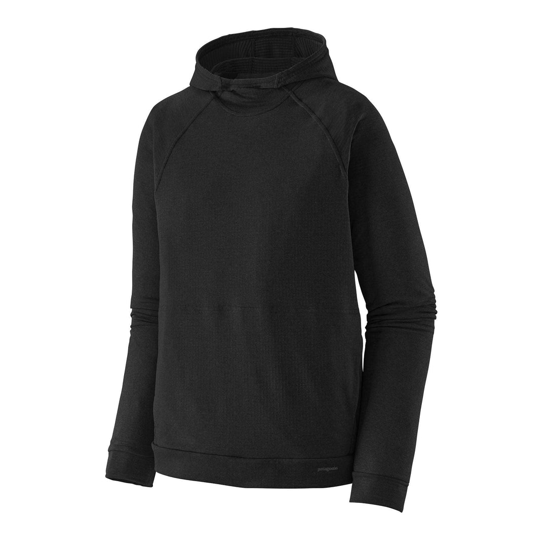 Black hooded thermal baselayer with breathable Polartec® Power Grid™ fabric, designed for cold conditions.