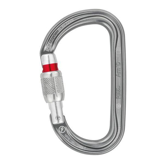AM'D Screw Lock asymmetric carabiner with locking mechanism and D shape.