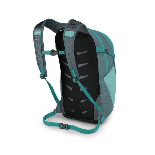 Versatile Daylite Plus backpack in teal, featuring padded laptop sleeve, external hydration access, and sustainable recycled materials.