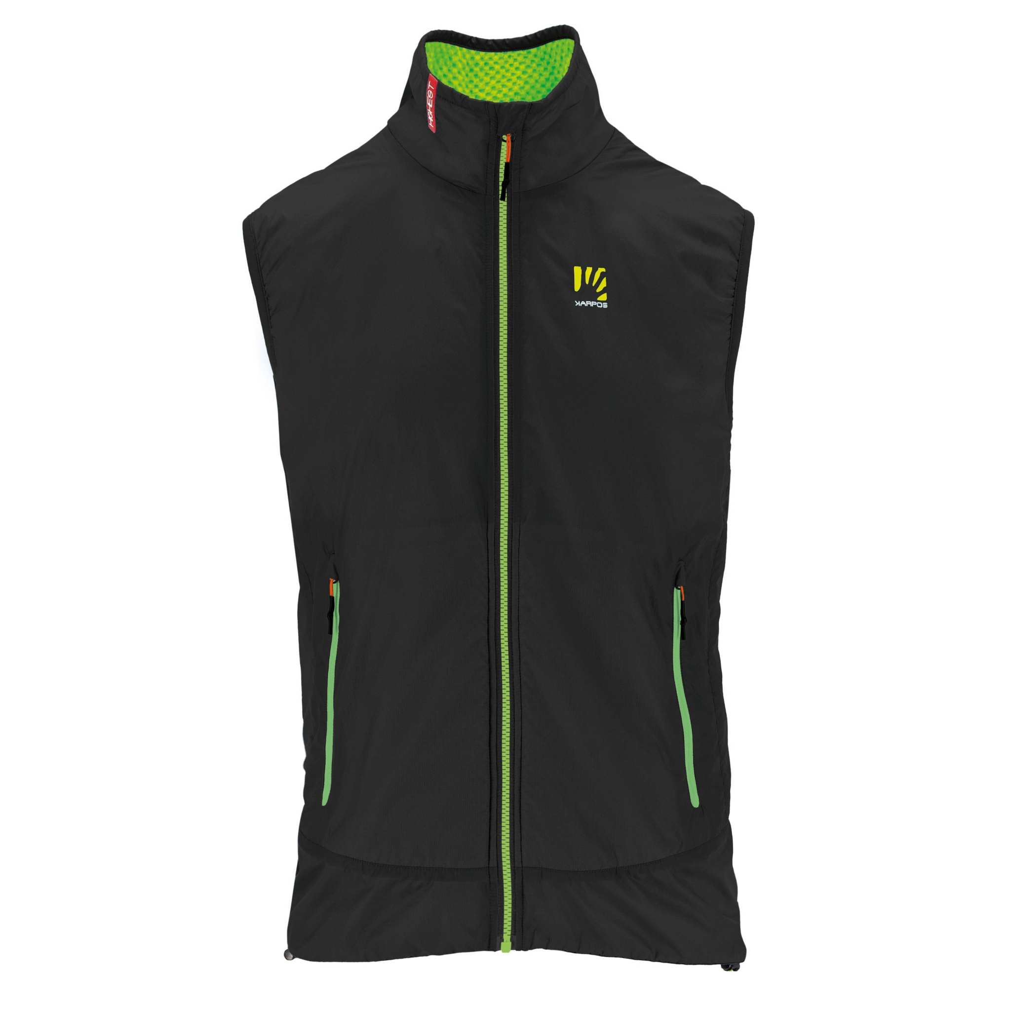 K-Performance Hybrid Vest, lightweight nylon windproof with DWR, fleece-lined, zip pockets.