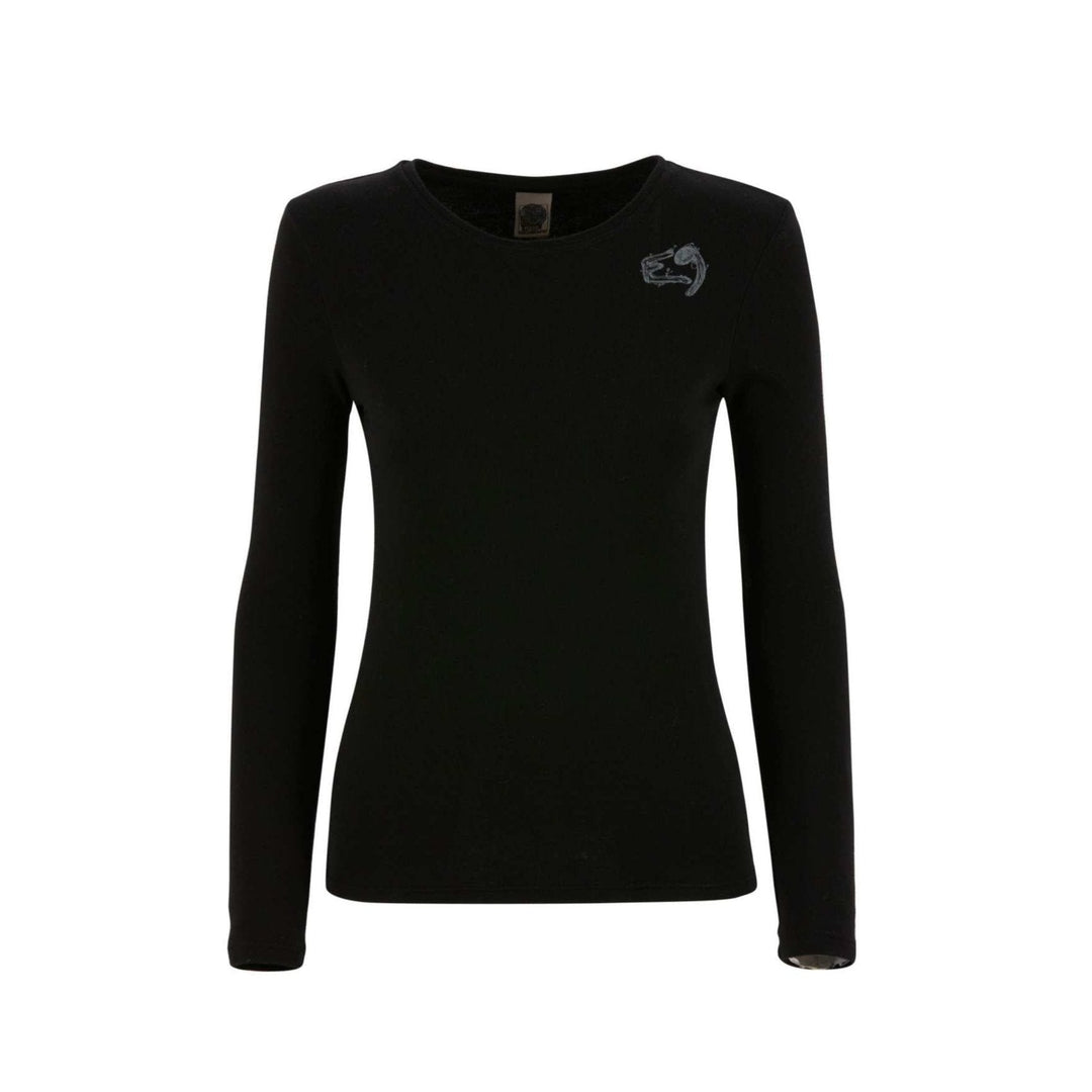 Lawa long-sleeve modal cotton shirt with logo print, black, Italy-made.