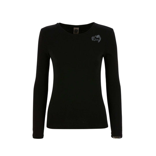 Lawa long-sleeve modal cotton shirt with logo print, black, Italy-made.