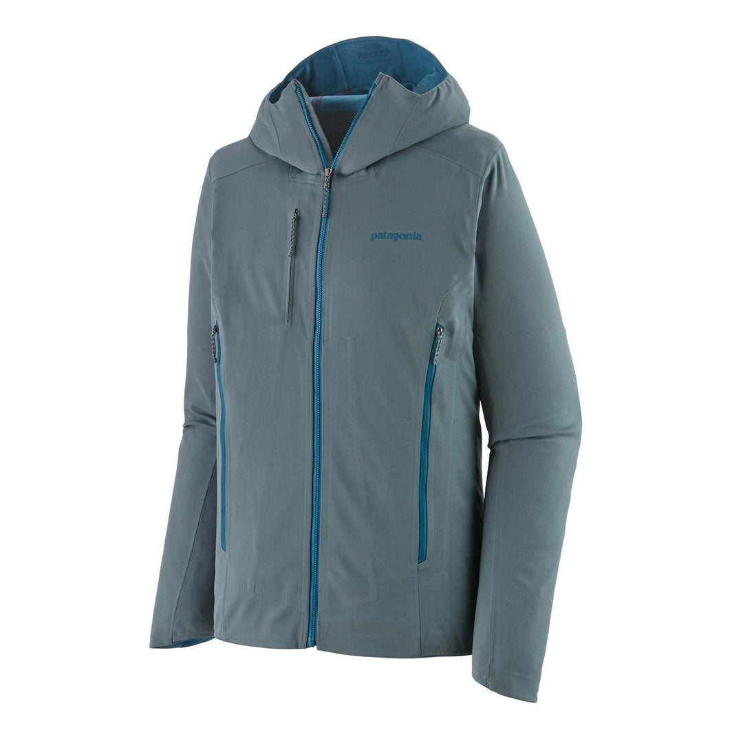 Men's Upstride Jacket in gray, breathable recycled fabric, adjustable hood, chest zip pockets, RECCO® reflector. Ideal for ski ascents.