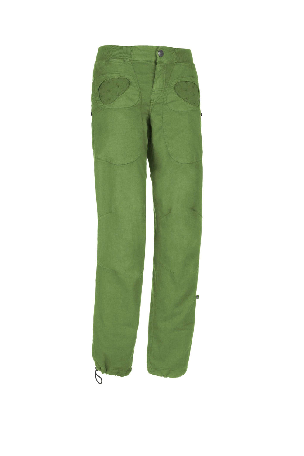 Onda Flax outdoor climbing pants in green linen-cotton blend, adjustable waist and cuffs.