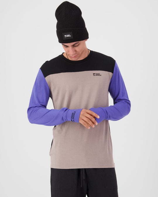 Mons Royale Yotei Merino Long Sleeve Cinder / Blue Dusk / Black 100072-1171-1001 - on-model cuff detail