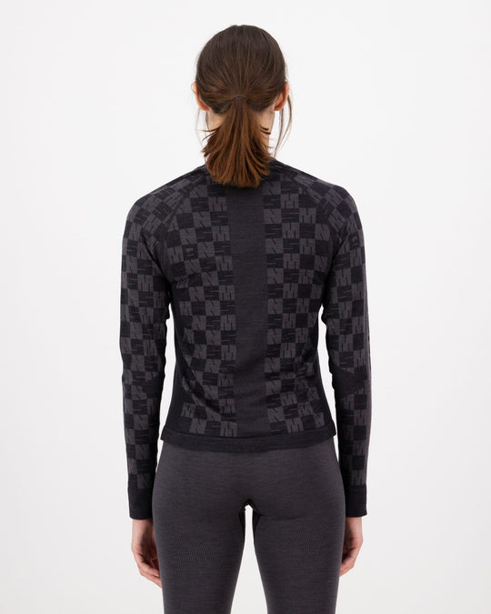 Mons Royale Ascender Merino Base Layer Long Sleeve donna Forged Iron/Black 100809-1171-913, vista posteriore indossata