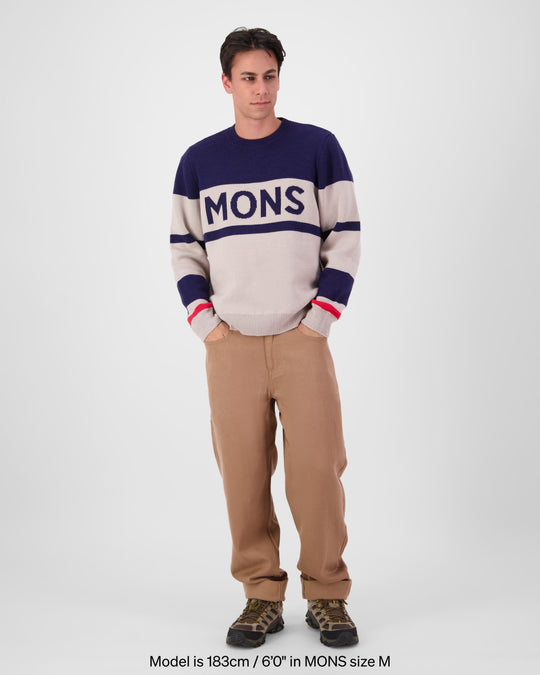 Mons Royale Innsbruck Merino Knit Sweater Cinder / Navy 100950-1336-1057 - on-model full length
