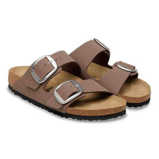 Sandalo donna Arizona Big Buckle Birko-Flor effetto nubuk colore mocca con grandi fibbie in metallo