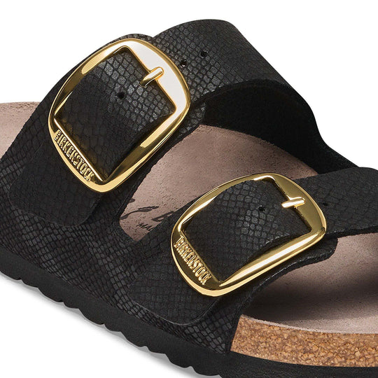 Birkenstock Arizona Big Buckle Synthetics Python Black, 1032881: dettaglio delle fibbie e della tomaia