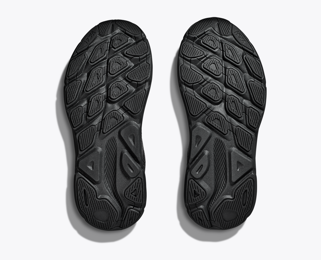 Black sole design of Clifton 9 running shoes showing grip pattern.