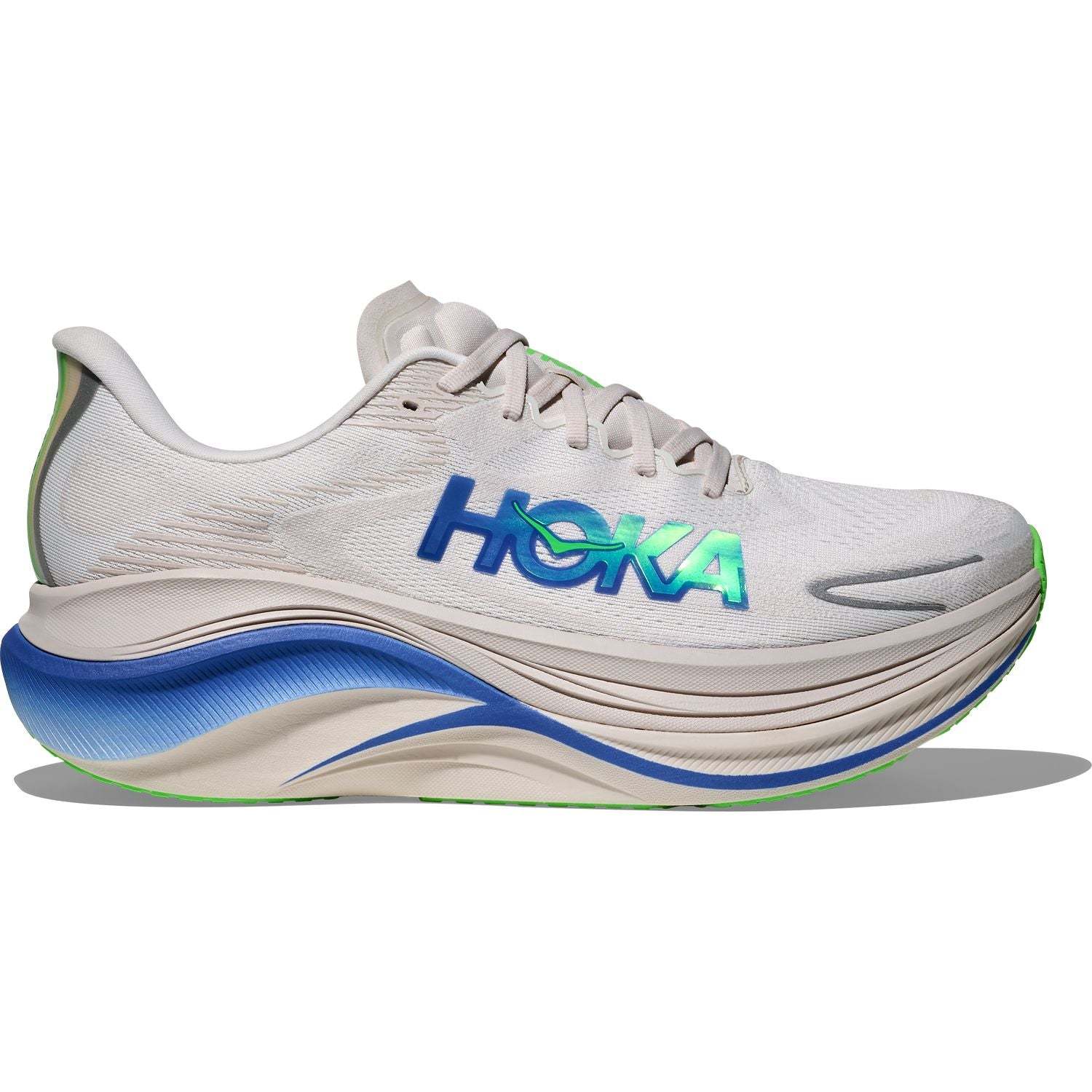 Hoka Skyward X 2 running shoe with breathable mesh, carbon fiber plate, and reflective details for stable, cushioned asphalt runs