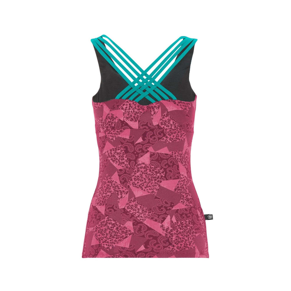 Noa 2.2 printed tank top with built-in bra and removable cups, features elastic straps and organic cotton.