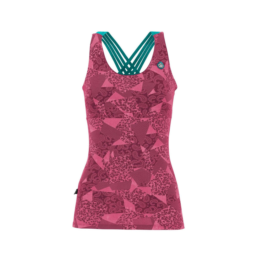 Canotta Noa 2.2 con reggiseno incorporato in tessuto stampato, coppe estraibili, ricamo anteriore, bretelle elastiche, cotone biologico.