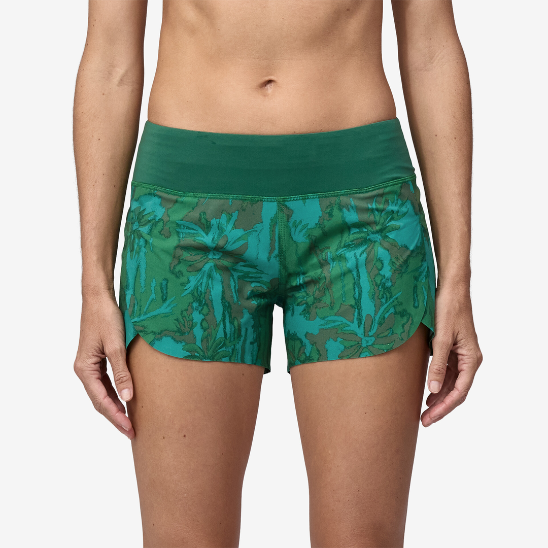 Women's Stretch Hydropeak Surf Shorts with floral design, elastic waistband, and adjustable drawstring.