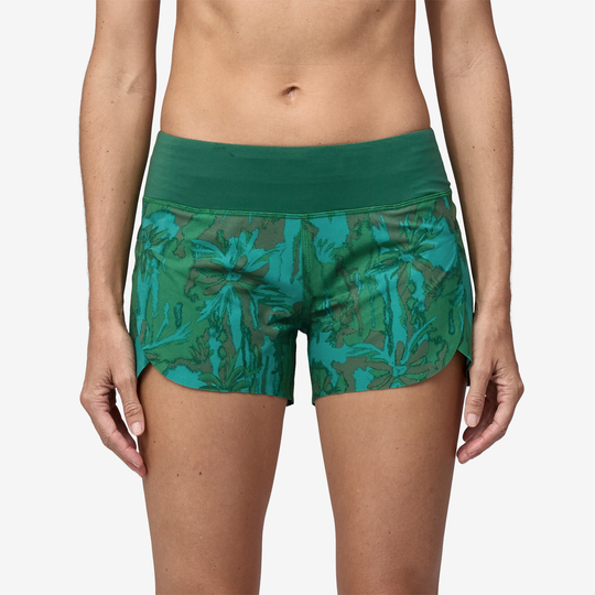 Women's Stretch Hydropeak Surf Shorts with floral design, elastic waistband, and adjustable drawstring.