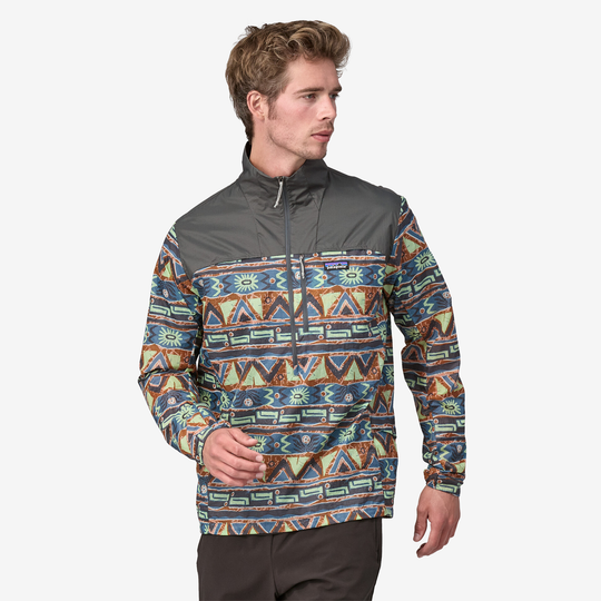 Houdini Stash Zip jacket in colorful pattern with semi-integral zip and ventilation openings.