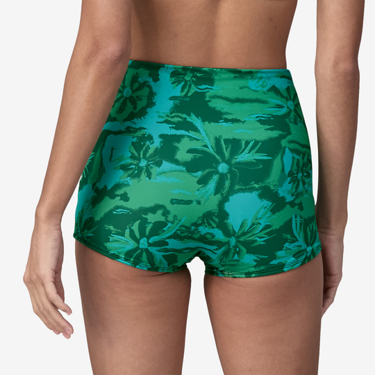 High-waisted green floral print Sunamee Shortie Bottom swimsuit.