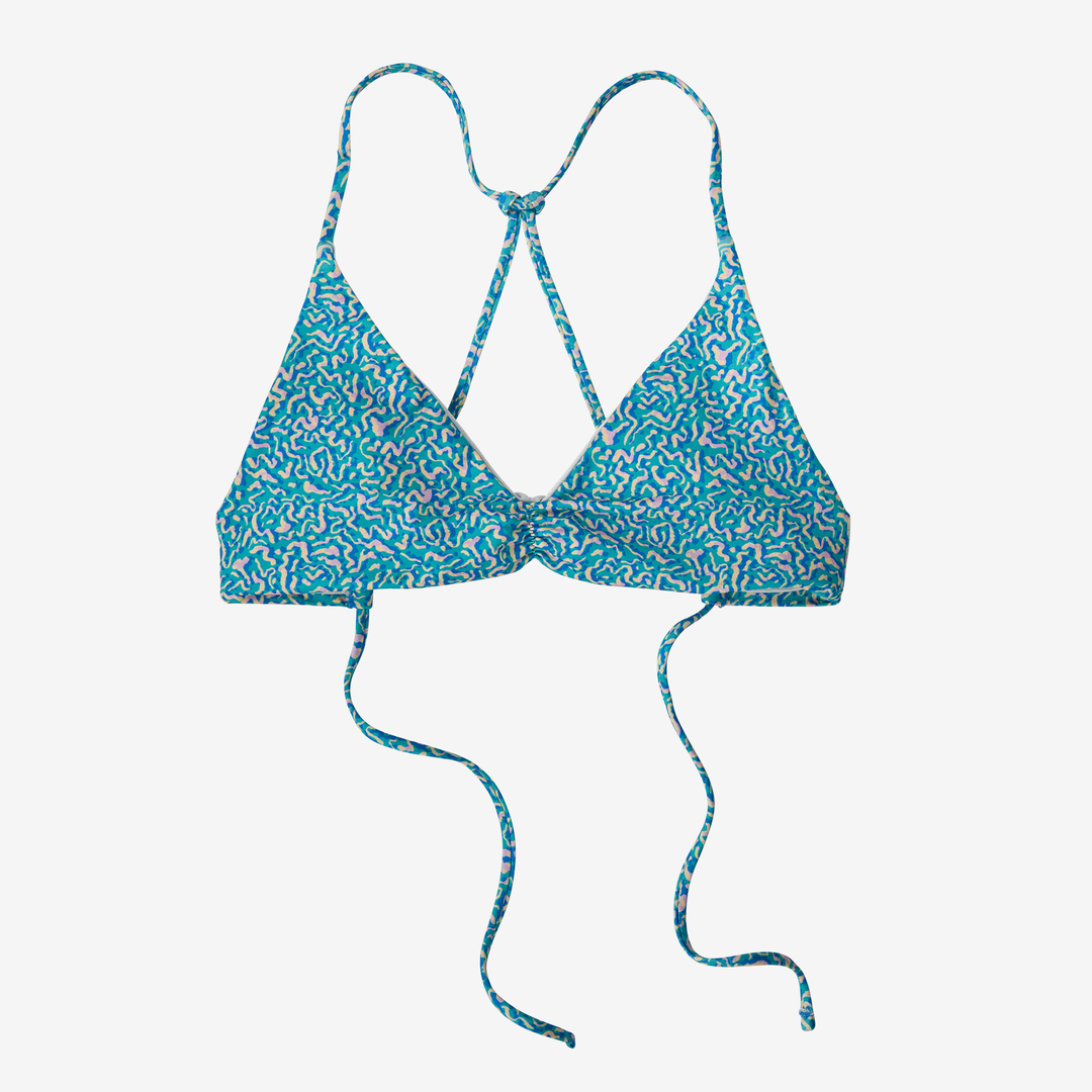 Nanogrip Sunny Tide Top with blue pattern design, featuring thin cross-back straps and tie closure for secure fit.