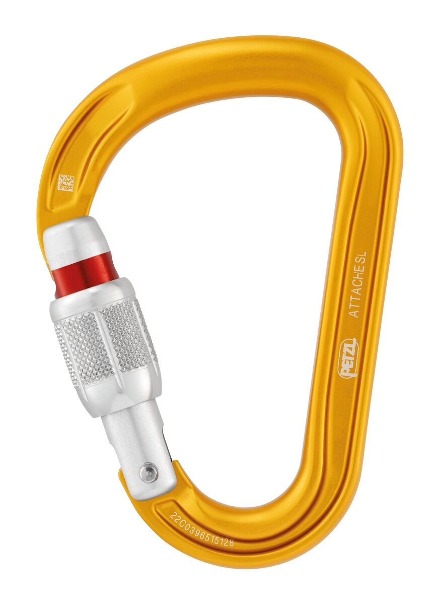 Compact Attache screw lock carabiner with screw-lock and Keylock system for secure climbing and belaying