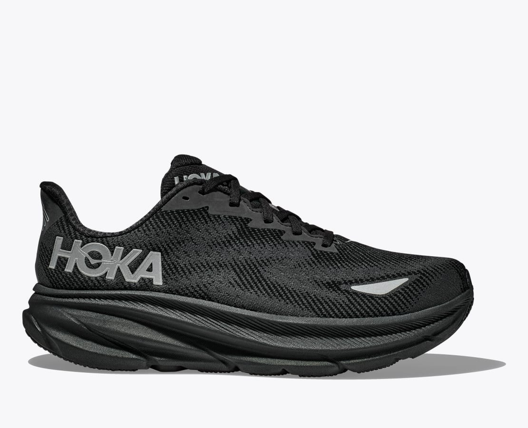 Scarpa Hoka Clifton 9 GTX nera impermeabile con GORE-TEX, traspirante, mesh chiuso, suola antiscivolo.