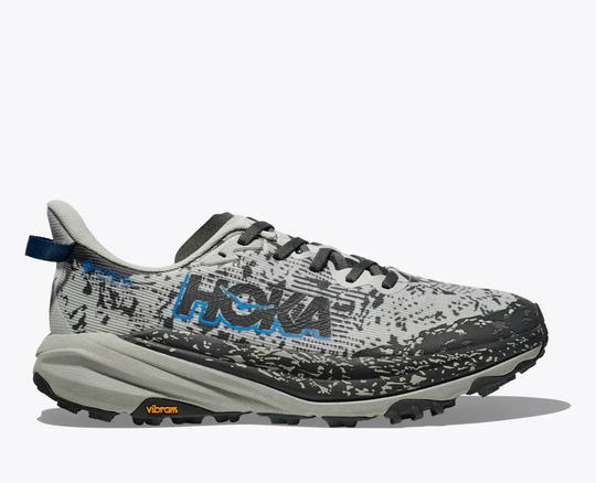 Speedgoat 6 Gtx trail shoe with GORE-TEX, Vibram® Megagrip, and protective toe reinforcement designed for wet conditions.