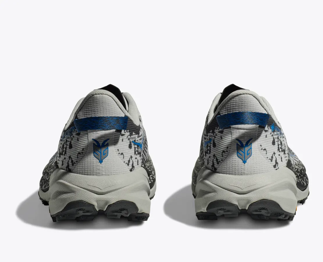 Speedgoat 6 GTX trail shoes, rear view, featuring Vibram Megagrip sole and GORE-TEX Invisible Fit.