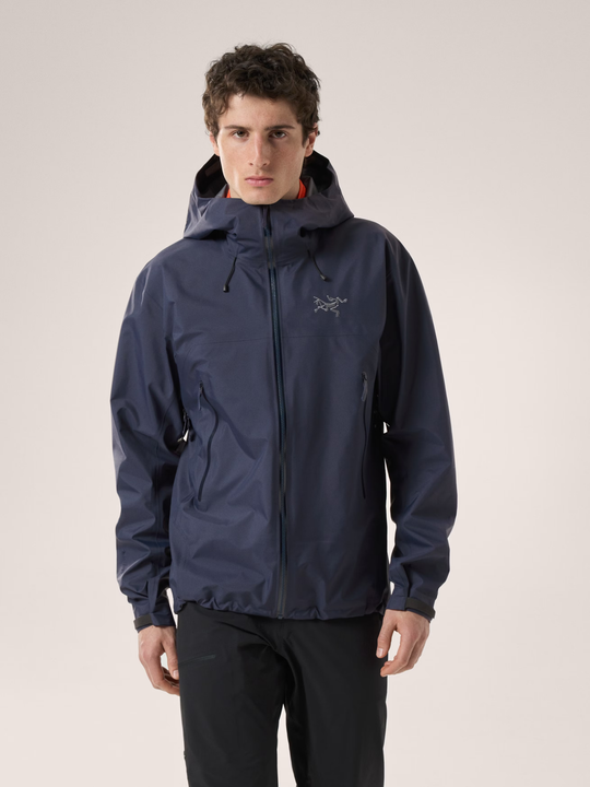 Beta SL Jacket M in dark color, featuring lightweight and durable GORE-TEX shell, hood compatibility, waterproof, windproof, and breathable design.
