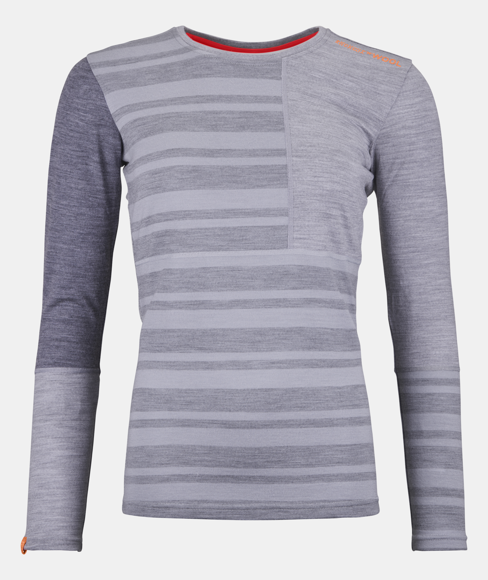 Women's 185 Rock'N'Wool Long Sleeve in merino wool, gray with asymmetrical design, ideal for winter adventures.