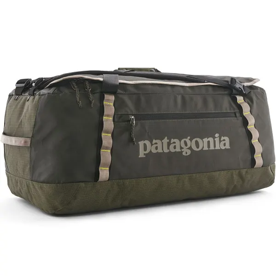 Black Hole Duffel 70L in recycled, water-repellent fabric with ergonomic straps.