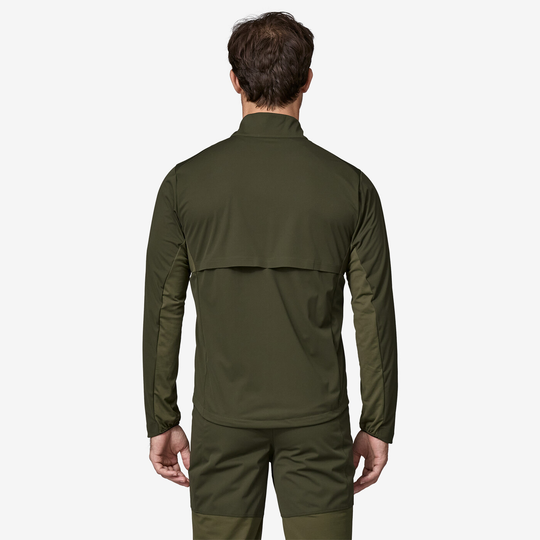 Wind Shield Jkt in green, rear view showing full-length sleeves and streamlined fit.