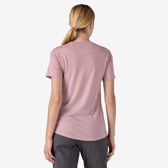 Women's Cap Cool Merino Blend Graphic Shirt, rear view, breathable merino wool blend.