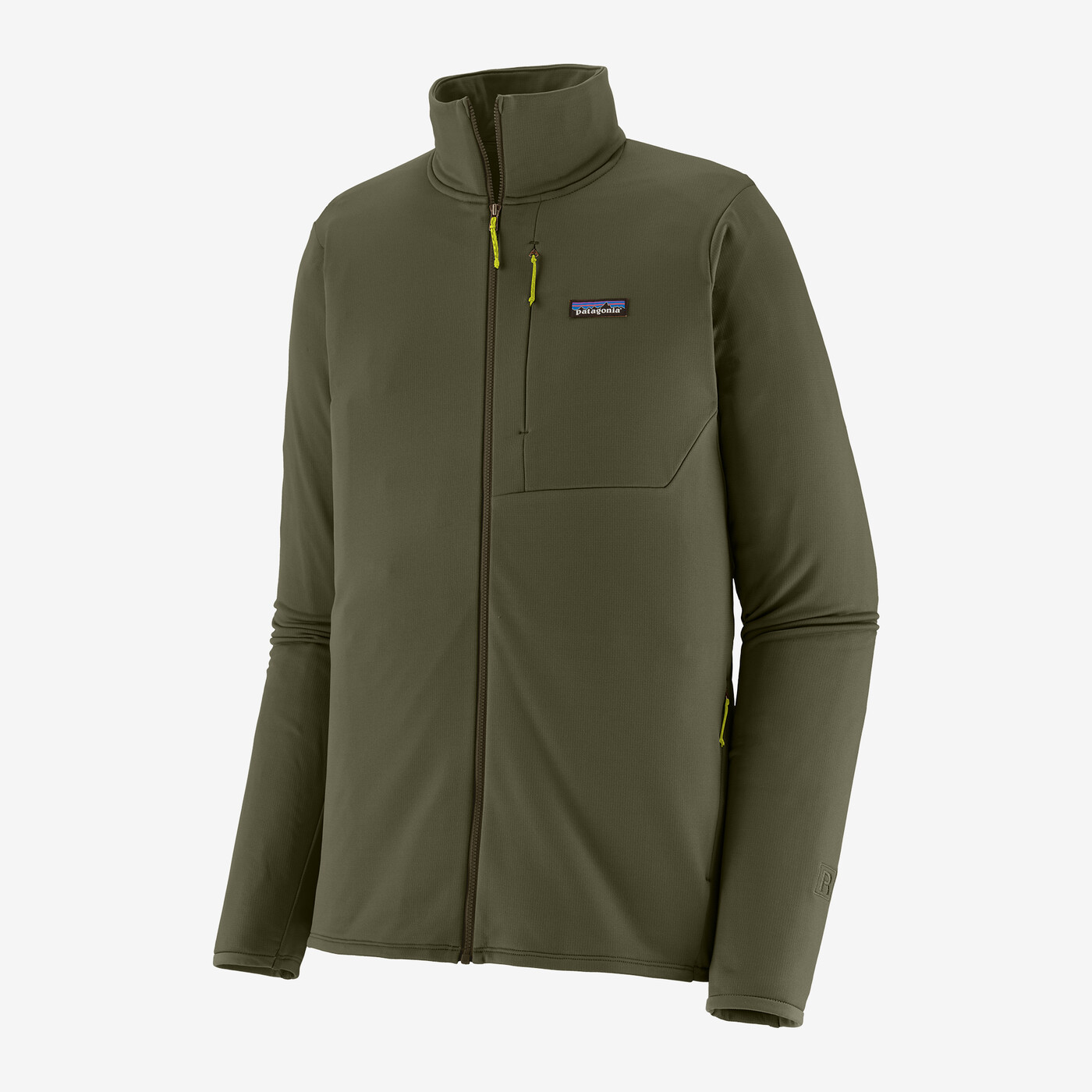 R1 Thermal Jkt, technical fleece jacket for cold mountain conditions, olive color