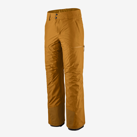 Men's Powder Town Pants (Reg) in a brown color, designed for freedom of movement with waterproof, breathable two-layer fabric, adjustable waist, and reinforced seams.