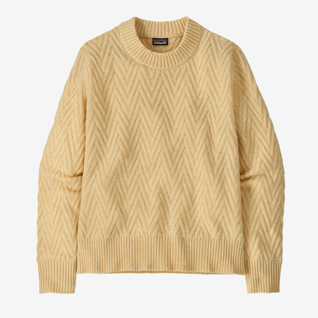 Recycled wool-blend crewneck sweater with ribbed cuffs and hem in a textured pattern.