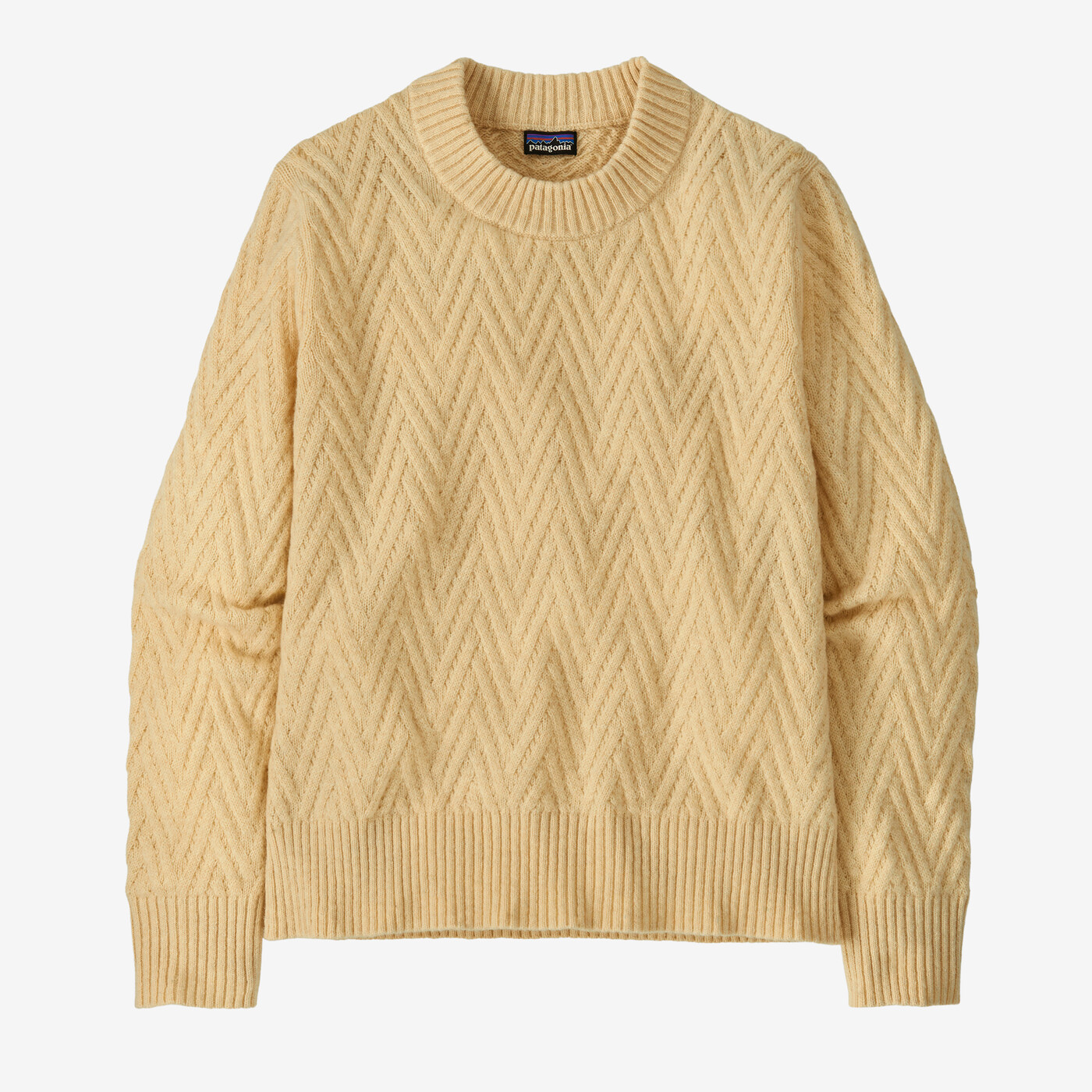 Recycled wool-blend crewneck sweater with ribbed cuffs and hem in a textured pattern.