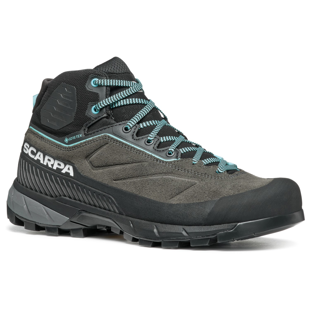 Mid-cut leather hiking shoe for women, featuring GORE-TEX ePE membrane and Vibram MegaGrip sole.